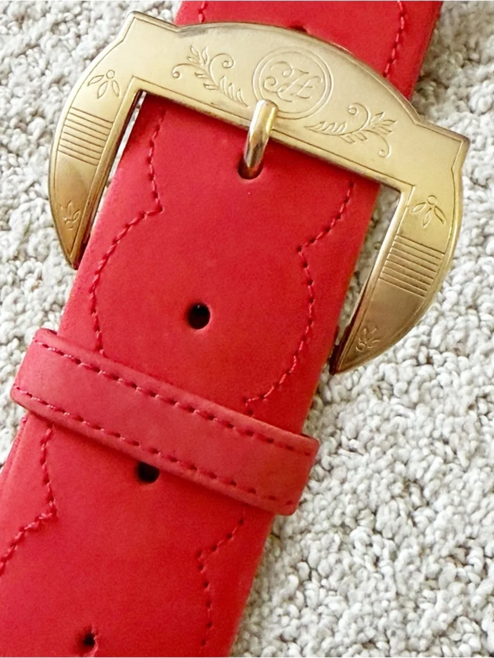 ECHO Burnt Red Suede Leather Belt Sz L Statement Classic Gold Western Career - Picture 3 of 8